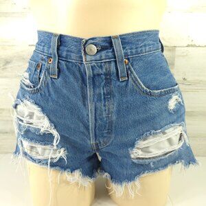 LEVI'S 501 WOMEN'S SIZE 26 CUT-OFF SHORTS MID-RISE DISTRESSED ZIP FLY STONE WASH